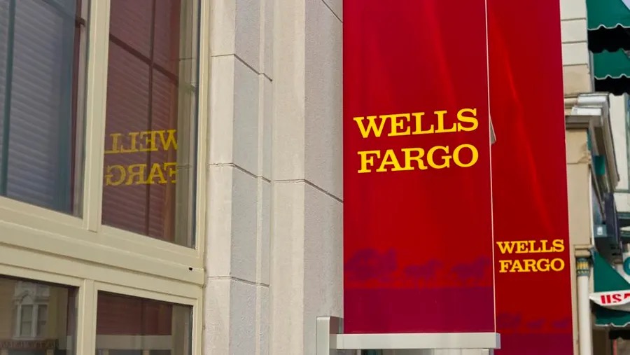 Wells Fargo banner outside a building