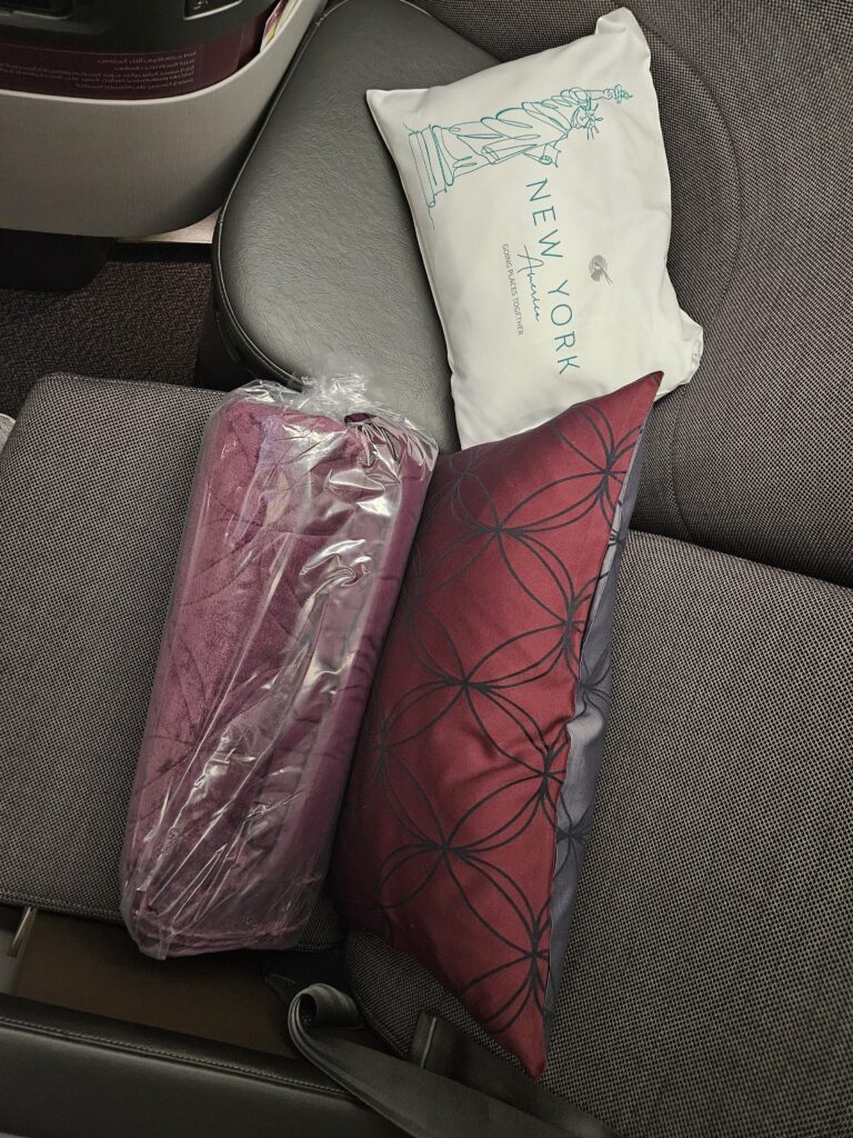 Qatar Airways A350-1000 Business Class Review: QSuite – pillows and blanket