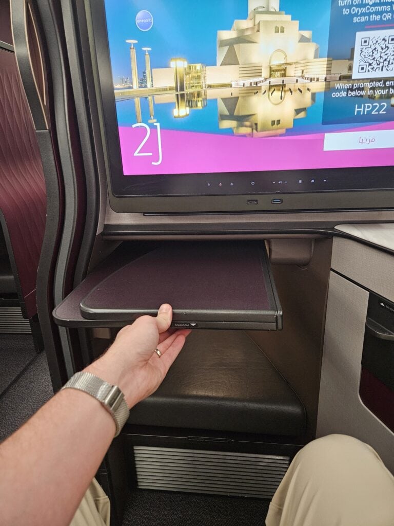 Qatar Airways A350-1000 Business Class Review: QSuite – tray table