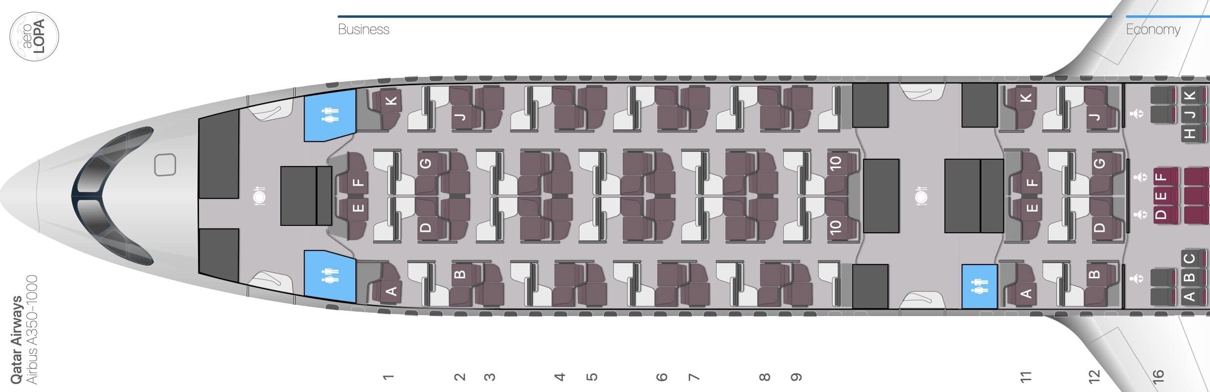 Qatar Airways A350-1000 Business Class Review: QSuite – Seat Map
