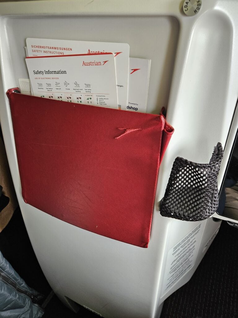 Austrian Airlines 767-300ER Business Class Review – austrian airlines literature pocket water bottle holder business class.