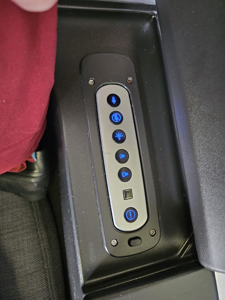 Austrian Airlines 767-300ER Business Class Review – seat settings control panel austrian airlines business class