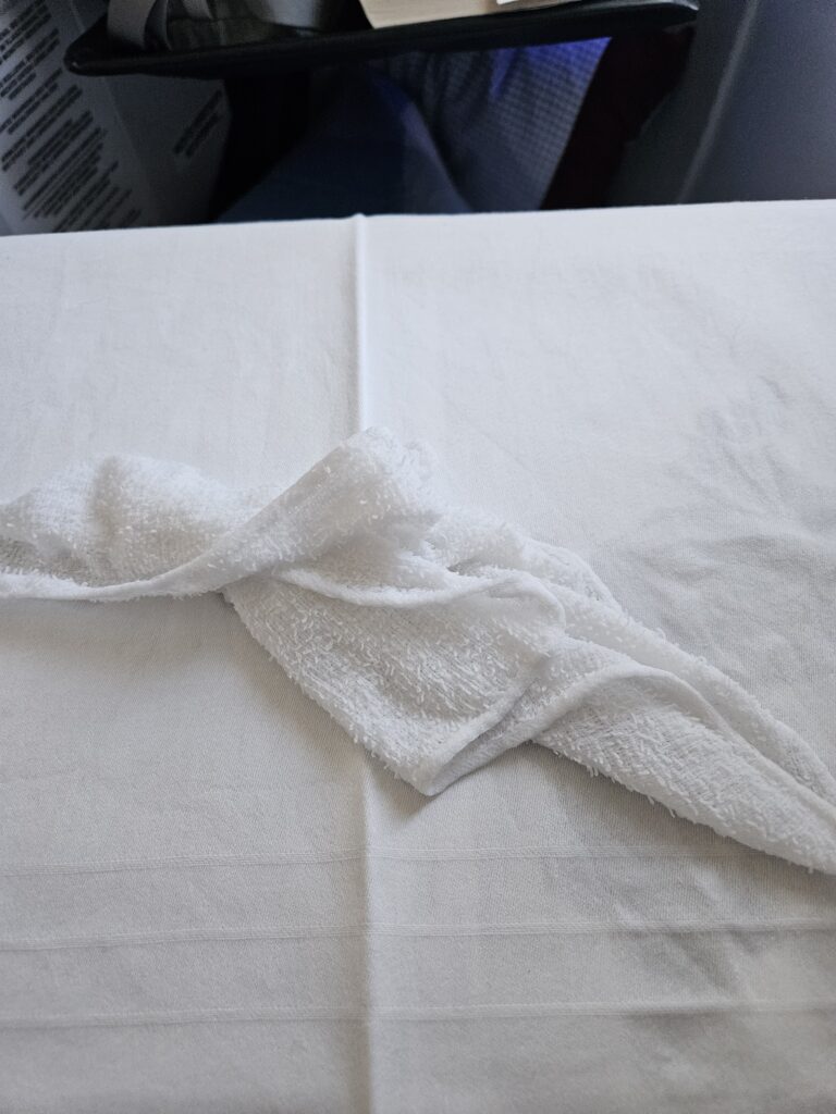 Austrian Airlines 767-300ER Business Class Review – warm towel lunch austrian airlines business class