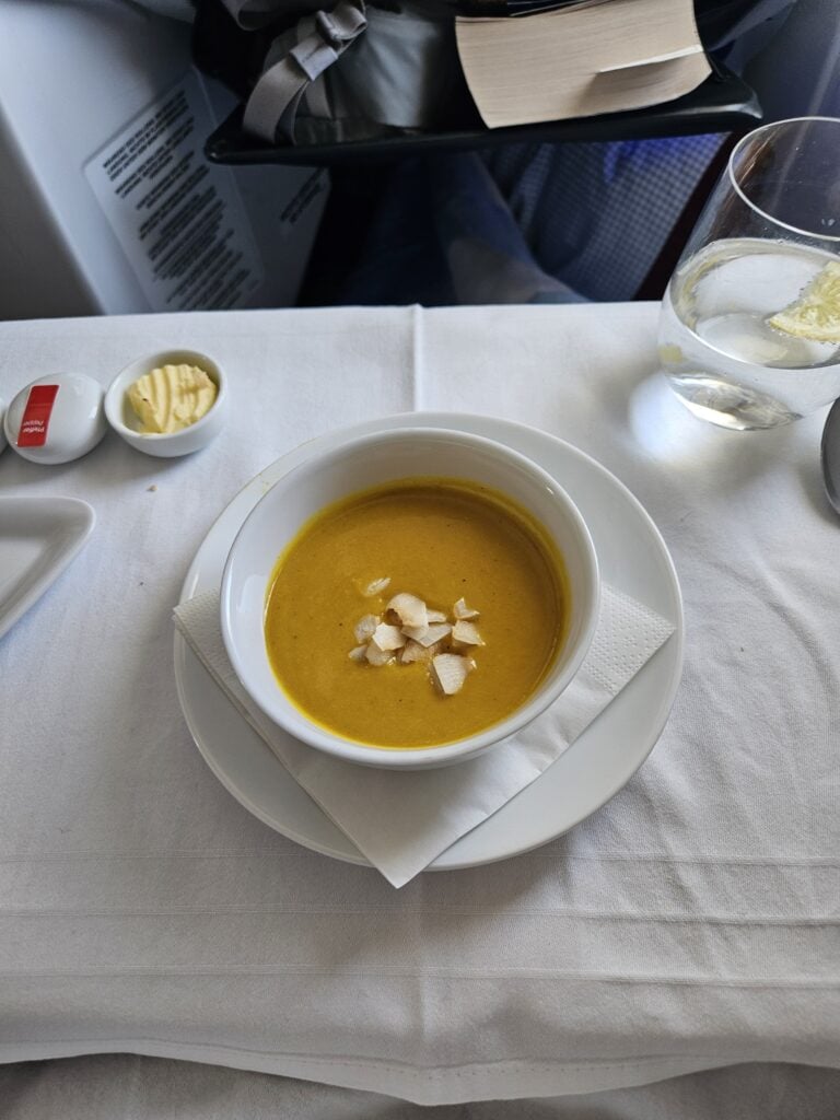 Austrian Airlines 767-300ER Business Class Review – soup course austrian airlines business class