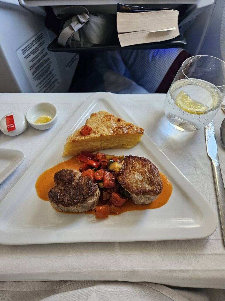Austrian Airlines 767-300ER Business Class Review – pork tenderloin fillet ratatouille austrian airlines business class