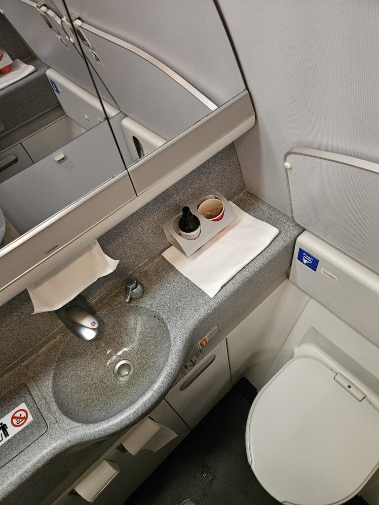 Austrian Airlines 767-300ER Business Class Review – business class sink toilet lavatory water closet austrian airlines