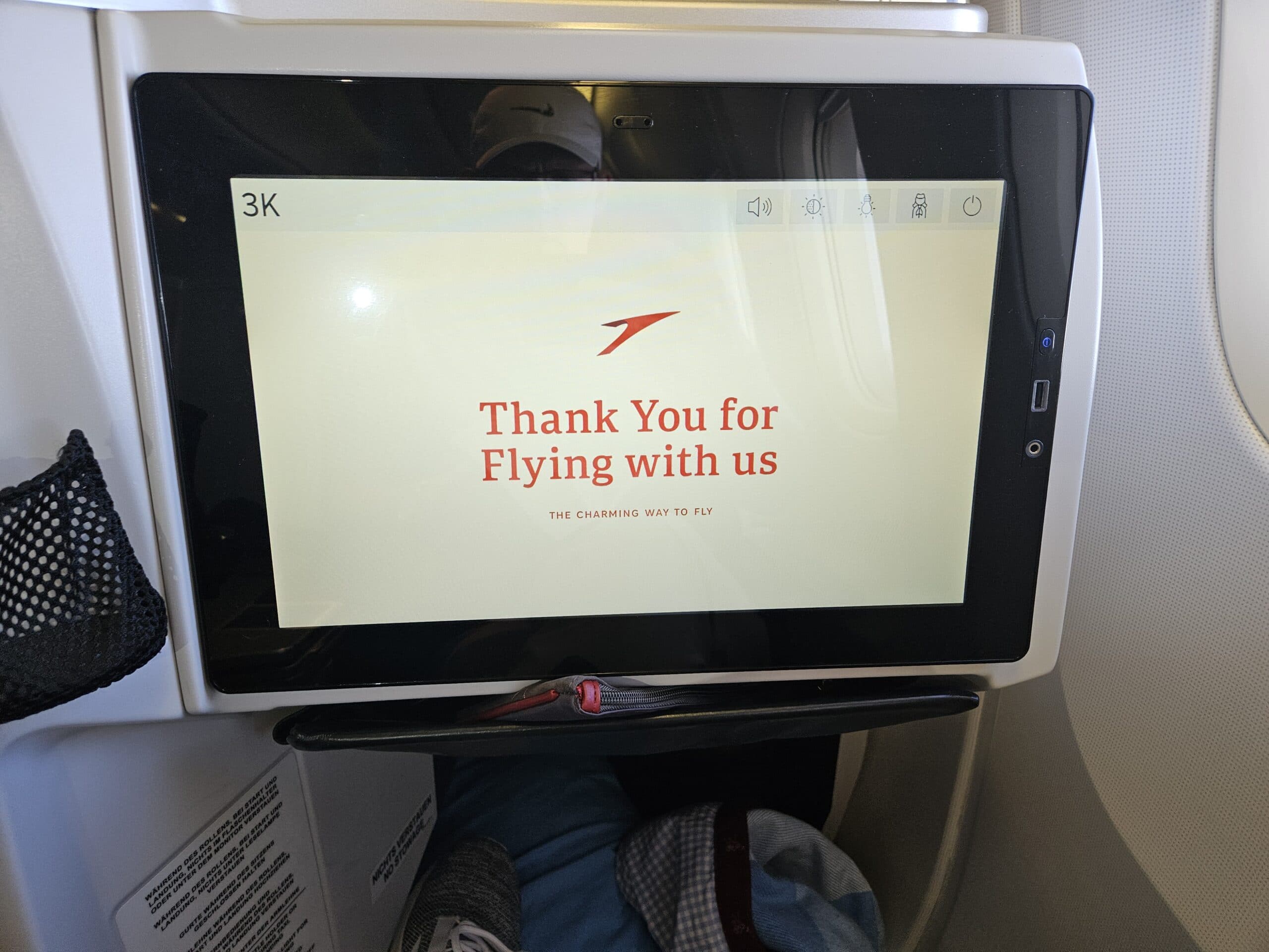 Austrian Airlines 767-300ER Business Class Review – end of flight monitor television tv monitor screen austrian airlines business class