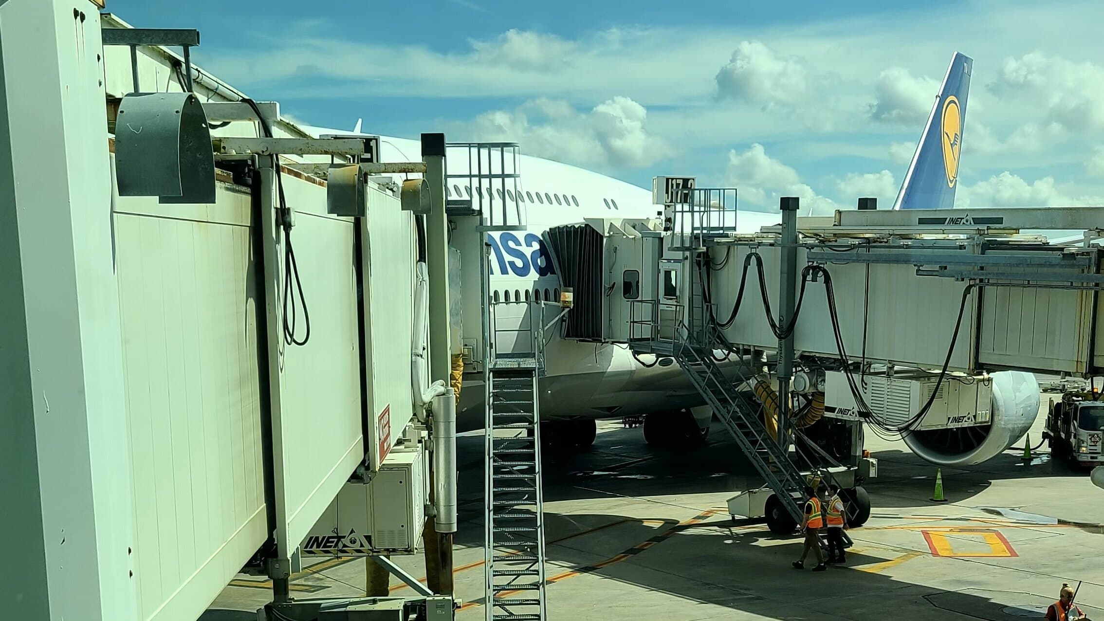 Lufthansa 747-8 First Class Review – Boarding A Lufthansa 747-8 At Miami International Airport (MIA).