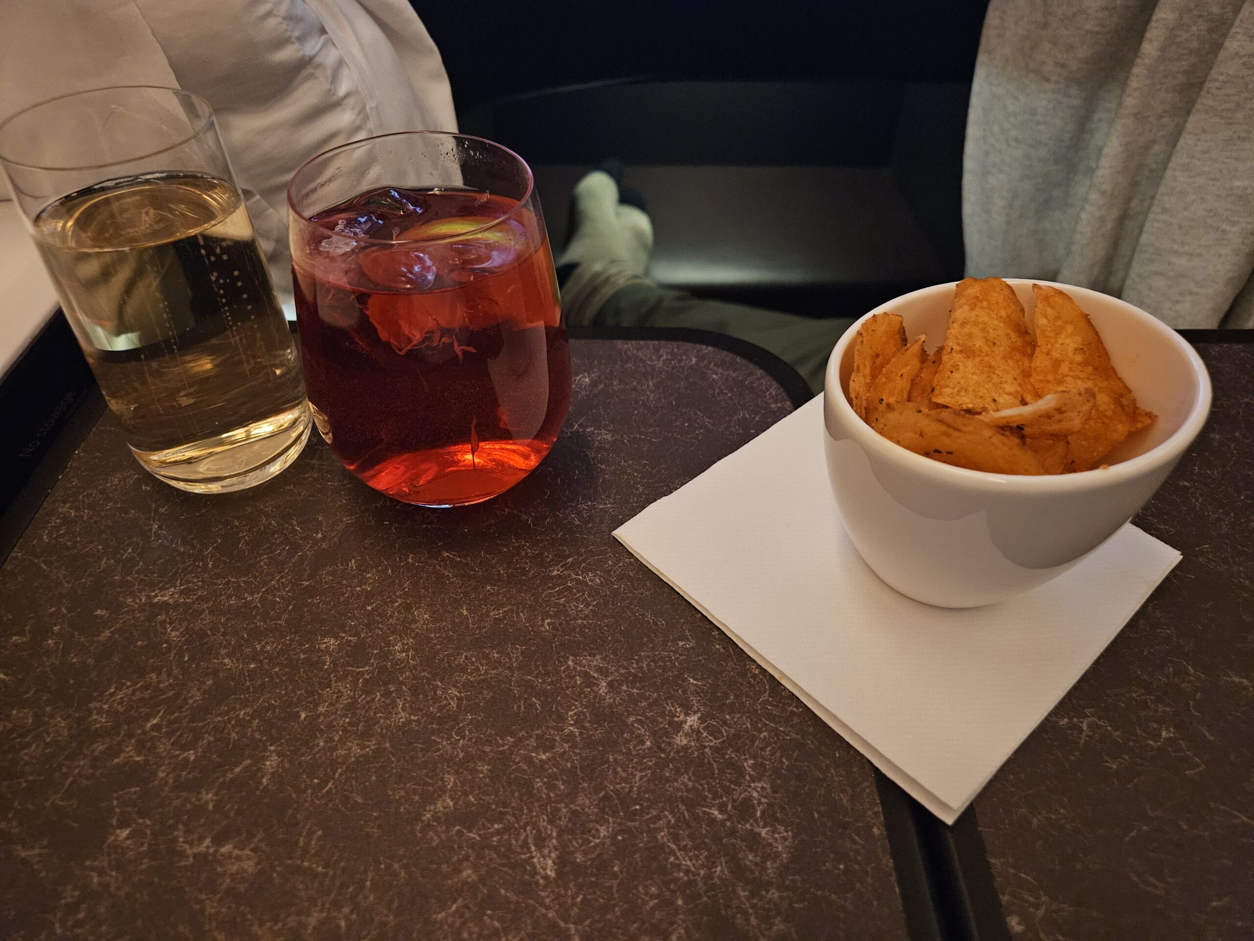 Virgin Atlantic A330-900neo Upper Class Review – virgin atlantic upper class mocktail crisps sparkling wine champagne prosecco