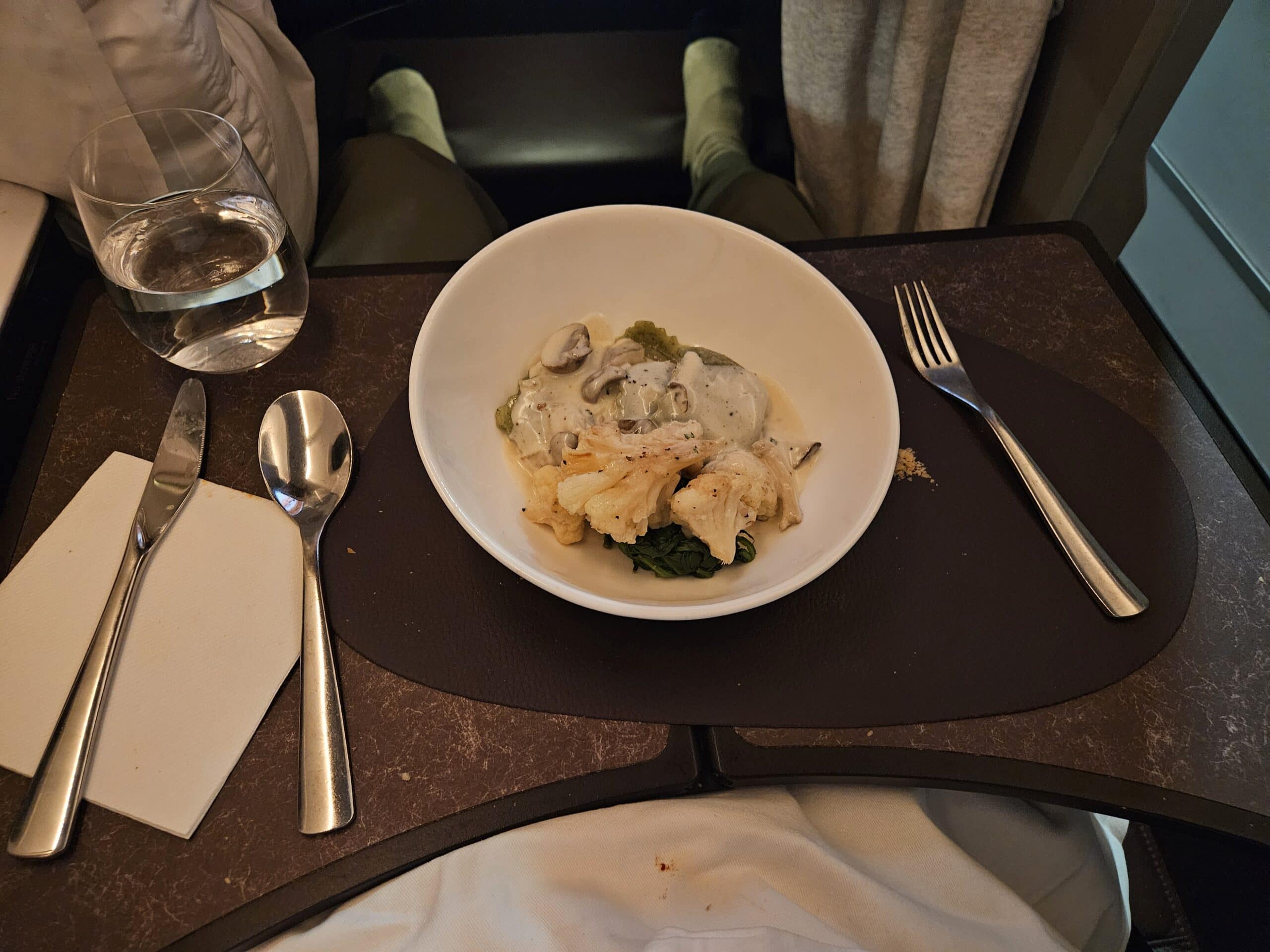 Virgin Atlantic A330-900neo Upper Class Review – mushroom ravioli main course upper class virgin atlantic dinner