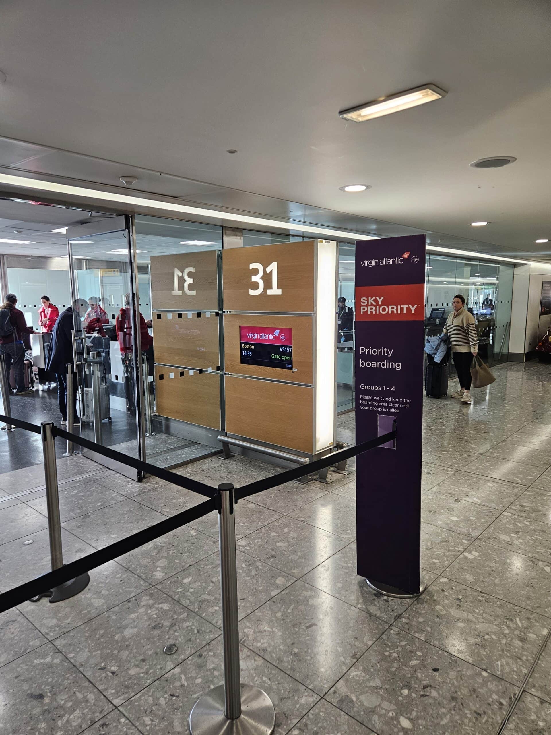 Virgin Atlantic A330-900neo Premium Economy Review 9 - Virgin Atlantic A330-900neo Premium Economy Virgin A330-900neo Premium Economy Review – priority line gate entrance london heathrow terminal 3 three gate 31 virgin atlantic