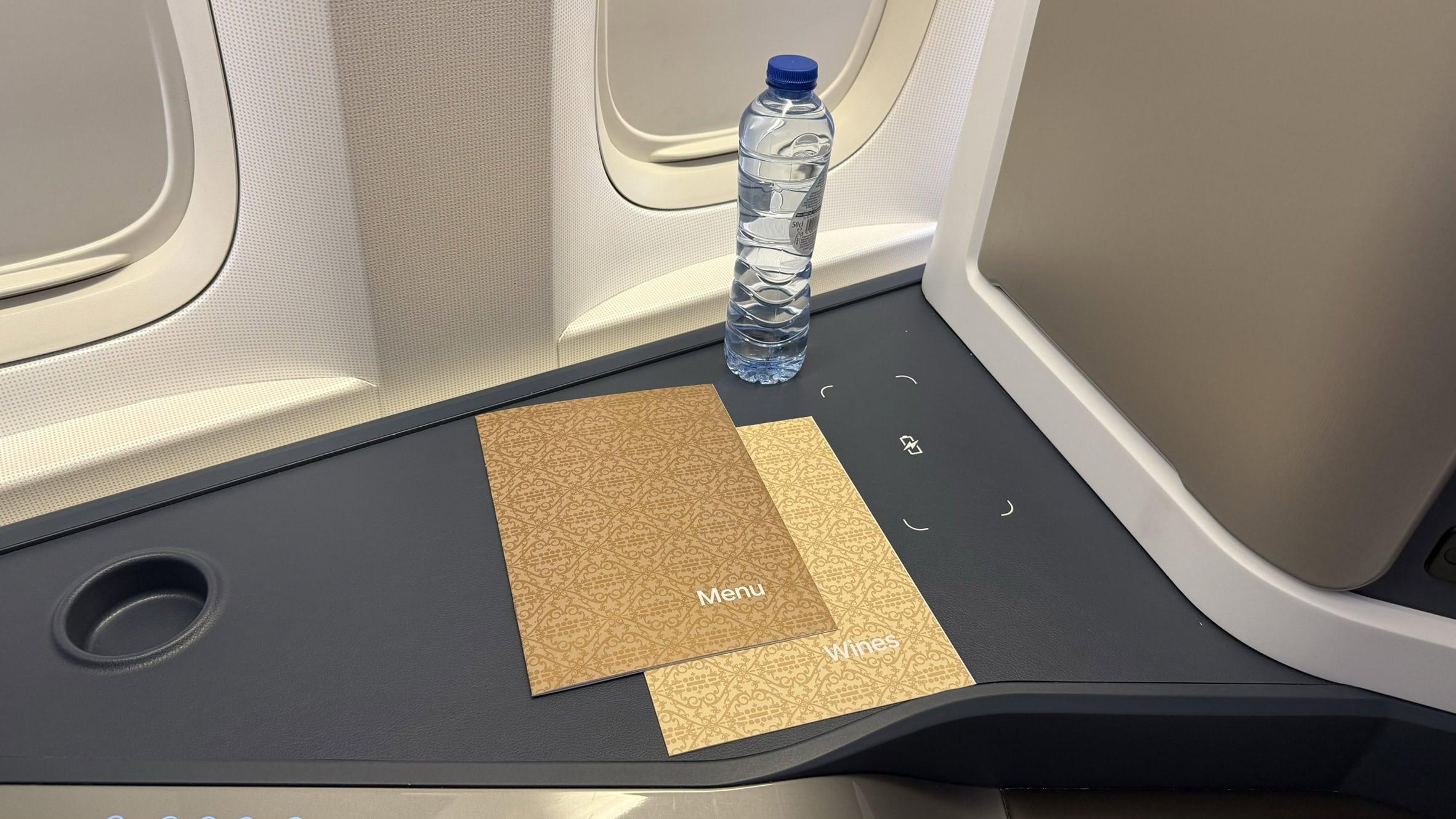 KLM 777-300ER Business Class Review 13 - klm 777-300er business class KLM 777-300ER Business Class Review – KLM Boeing 777-300ER Business Class Bottle Of Water And In-Flight Menu