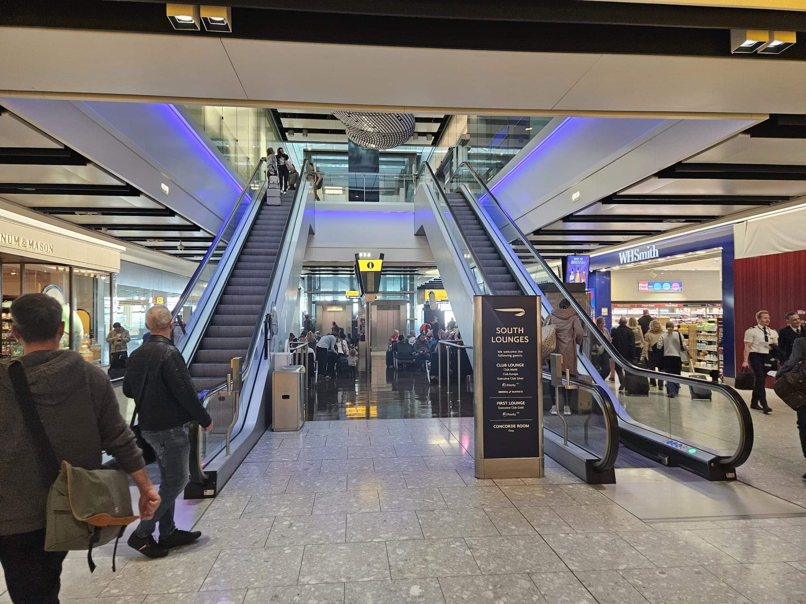British Airways Galleries Lounge Review: London Heathrow T5 South 1 - British Airways Galleries Lounge British Airways Galleries Lounge Review: Escalator To South Lounge Entrance.