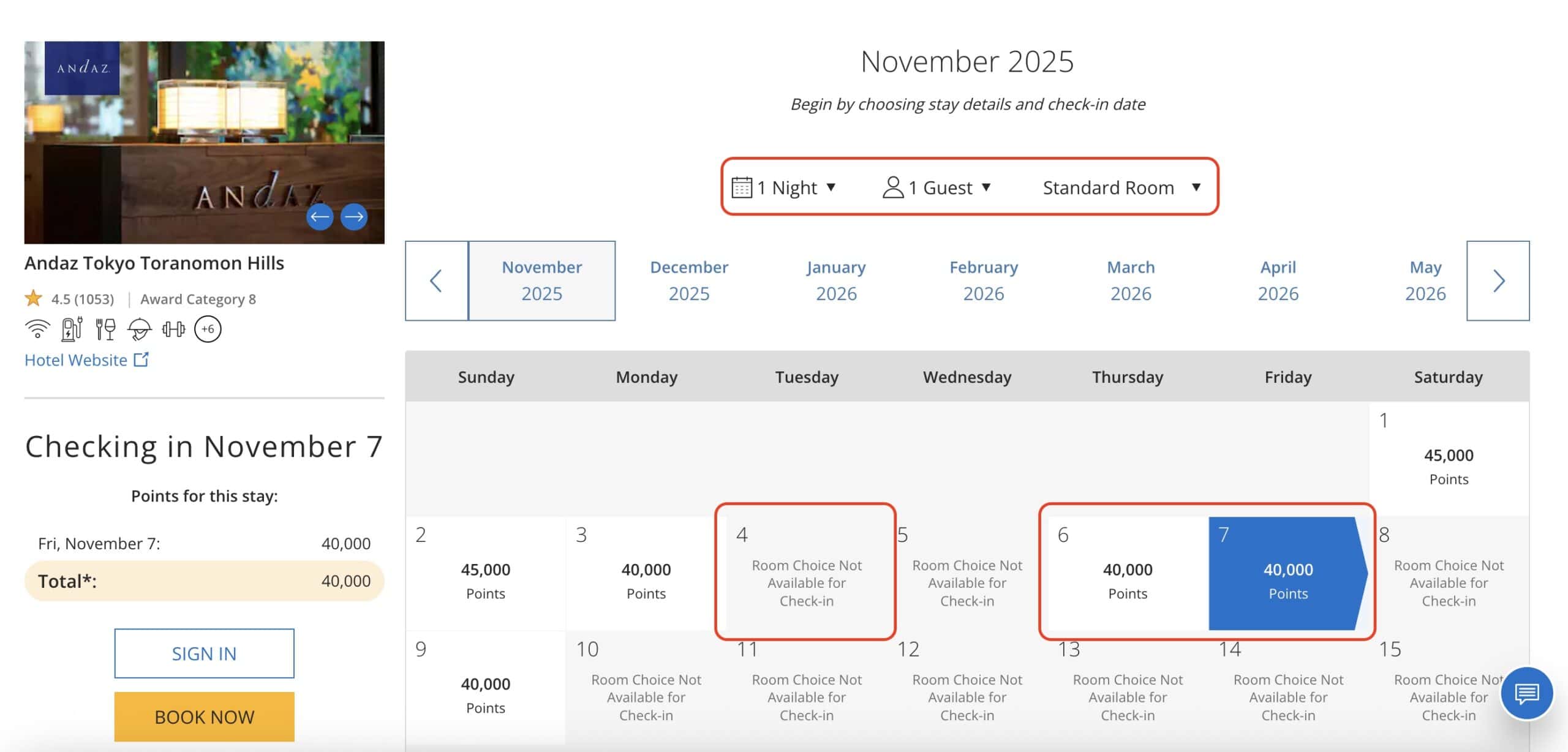 Hyatt Award Availability Calendar