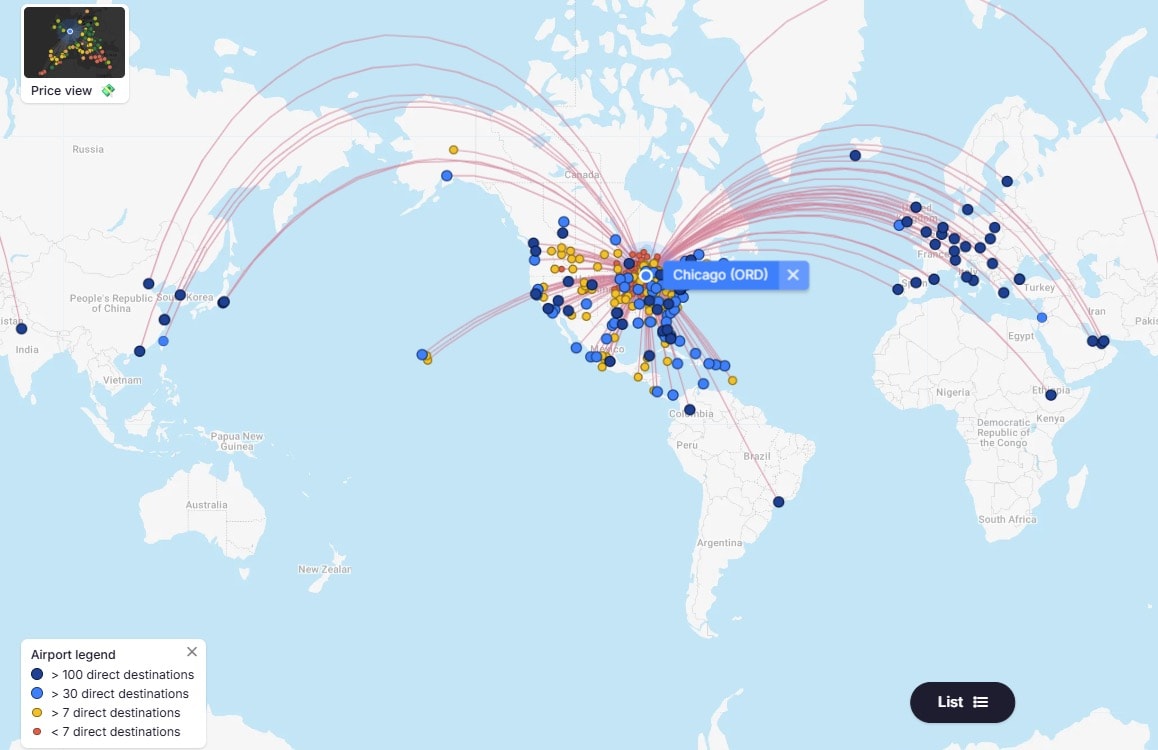 Chicago O’Hare vs Midway - Chicago O'Hare International Airport (ORD) Route Map