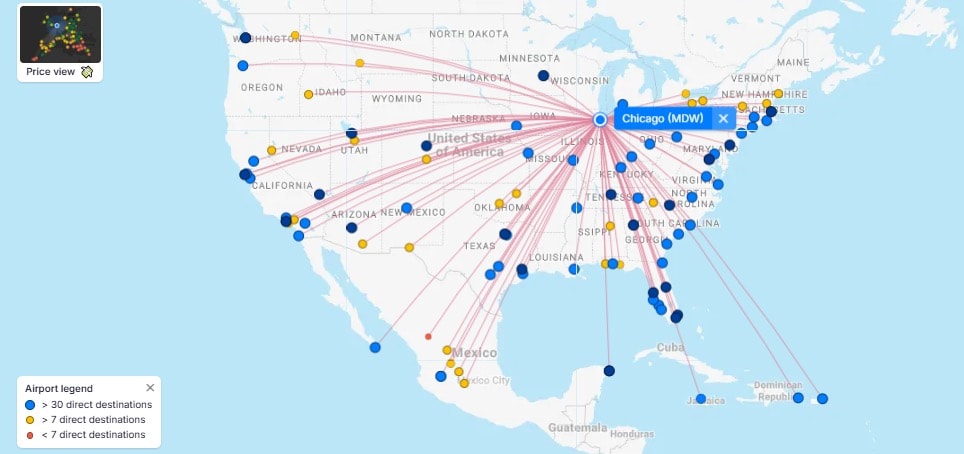 Chicago O’Hare vs Midway - Chicago Midway International Airport (MDW) Route Map