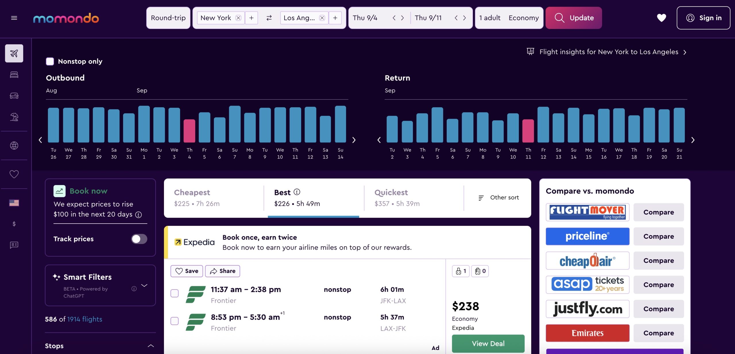The 10 Best Websites For Booking Cheap Flights - Momondo Flight Search Results Page