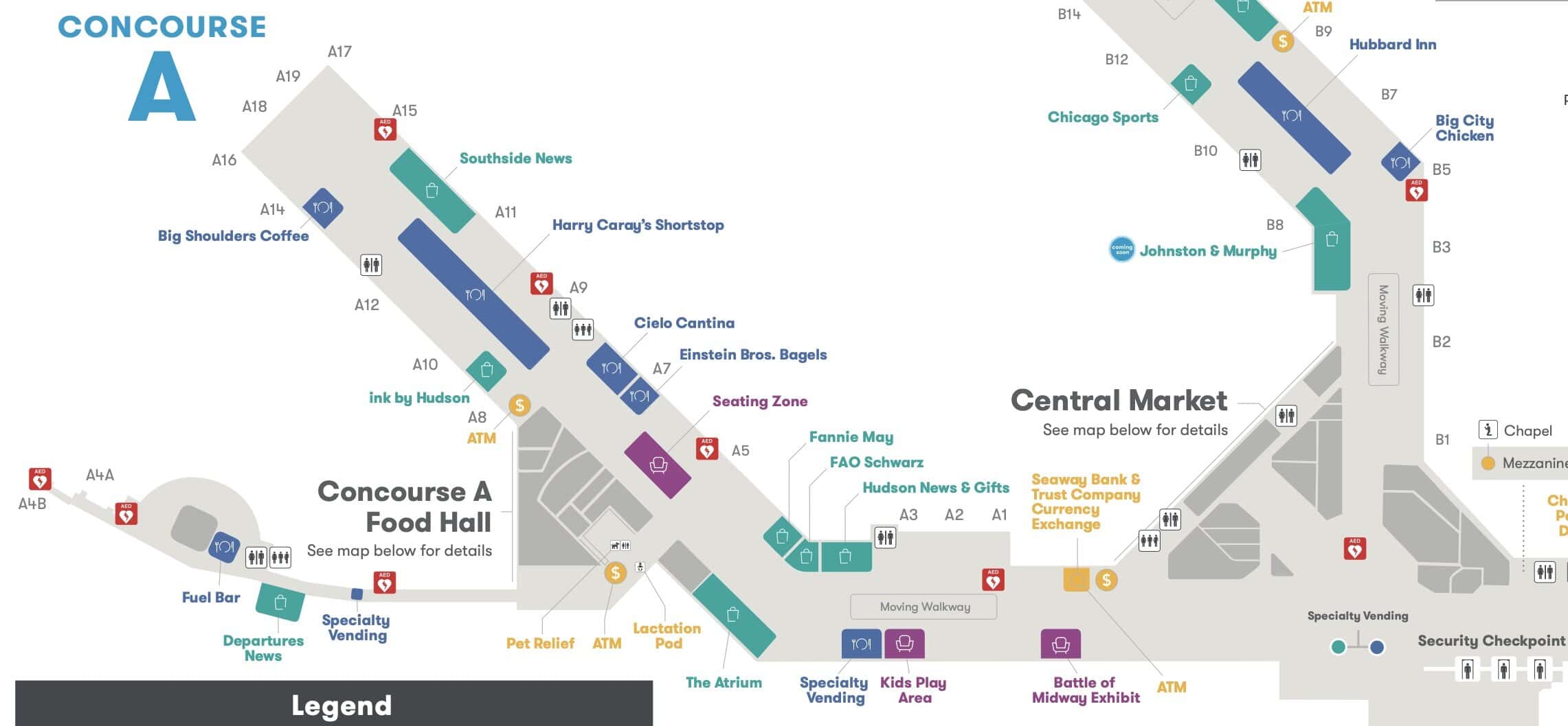 Chicago Midway International Airport (MDW) - Concourse A Terminal Map
