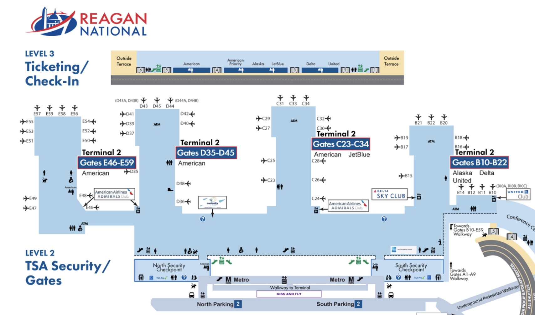 Ronald Reagan Washington National Airport [DCA] - Terminal 2 Map.