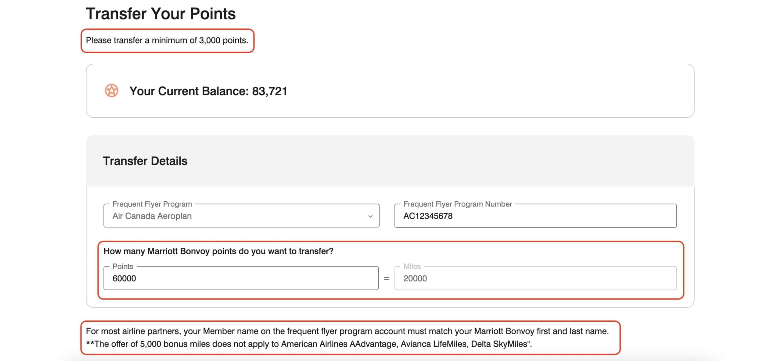 Marriott Bonvoy Transfer Partners - Choose The Transfer Amount
