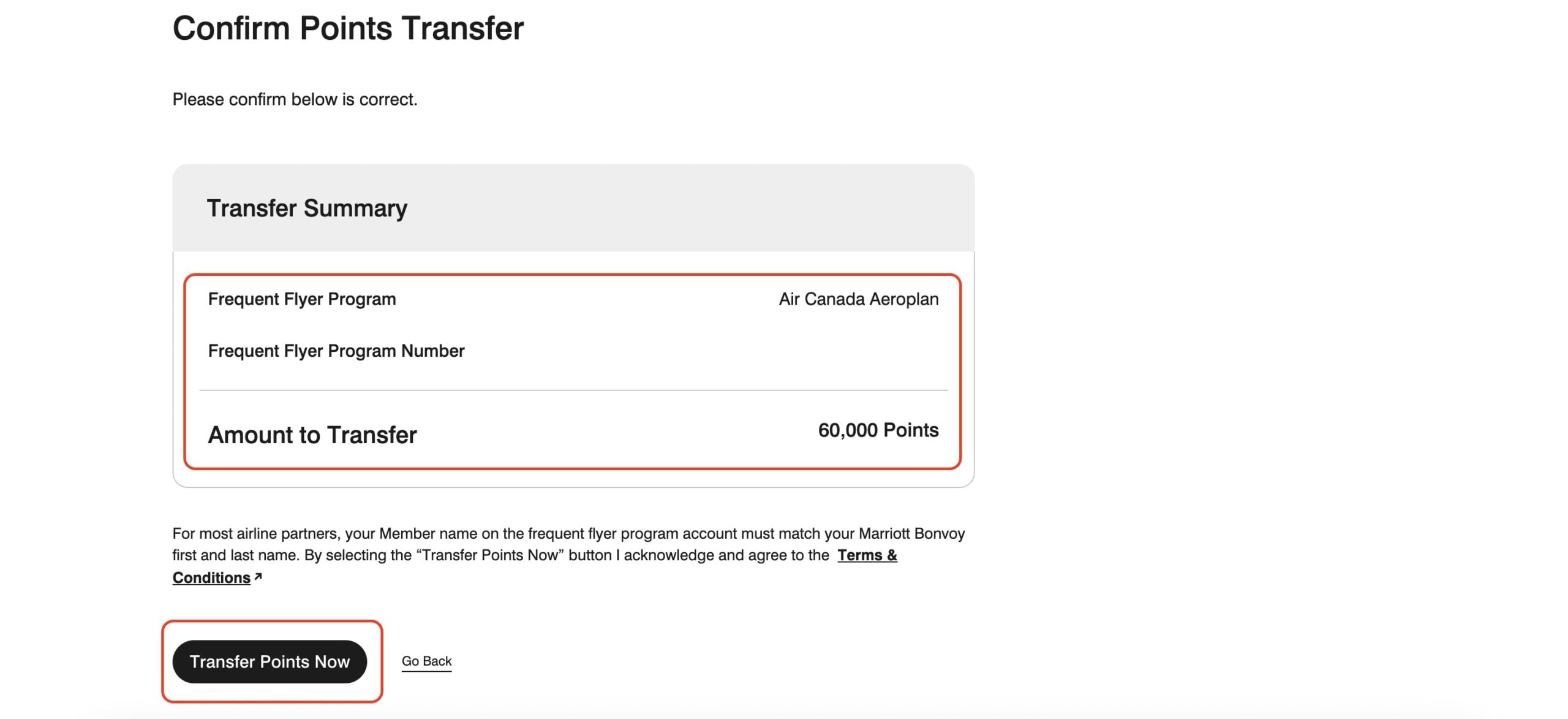 Marriott Bonvoy Transfer Partners - Review And Confirm Transfer