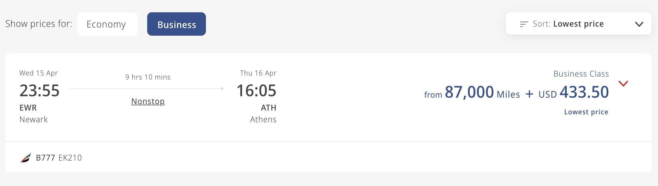 Emirates Hikes Surcharges On Fifth Freedom Award Flights - Sweet Spot Gone? 3 - Emirates Hikes Surcharges On Fifth Freedom Award Flights Emirates Hikes Surcharges On Fifth Freedom Award Flights - EWR - ATH