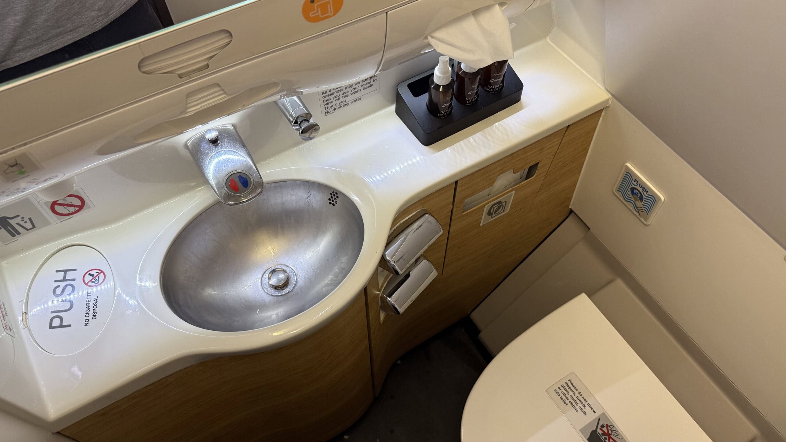 SWISS A330-300 Business Class Review: Seats, Food, Service, And More 14 - SWISS A330-300 Business Class SWISS A330-300 Business Class - Lavatory