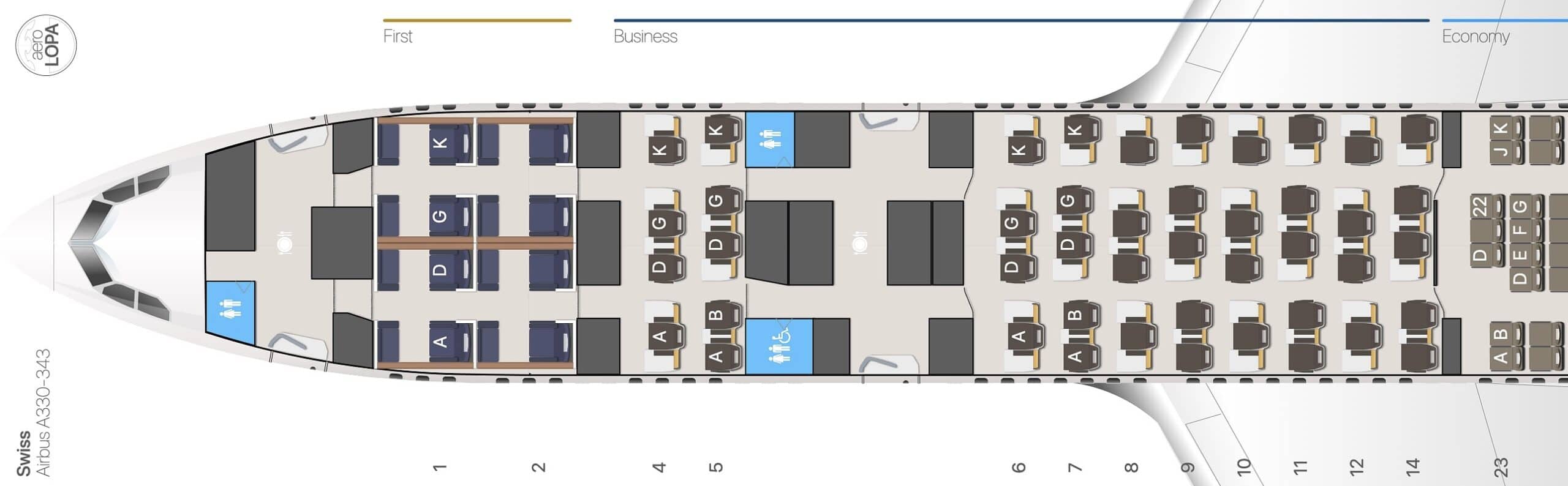 SWISS A330-300 Business Class Review: Seats, Food, Service, And More 7 - SWISS A330-300 Business Class SWISS A330-300 Business Class Review - aerolopa Cabin Layout