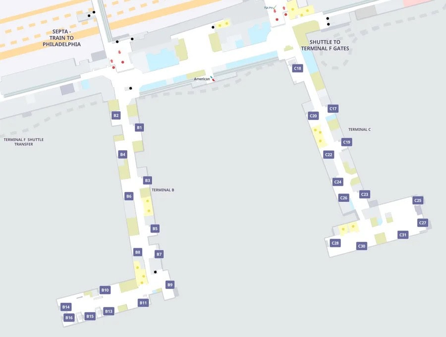 Philadelphia International Airport [PHL] - Terminal B and Terminal C Map
