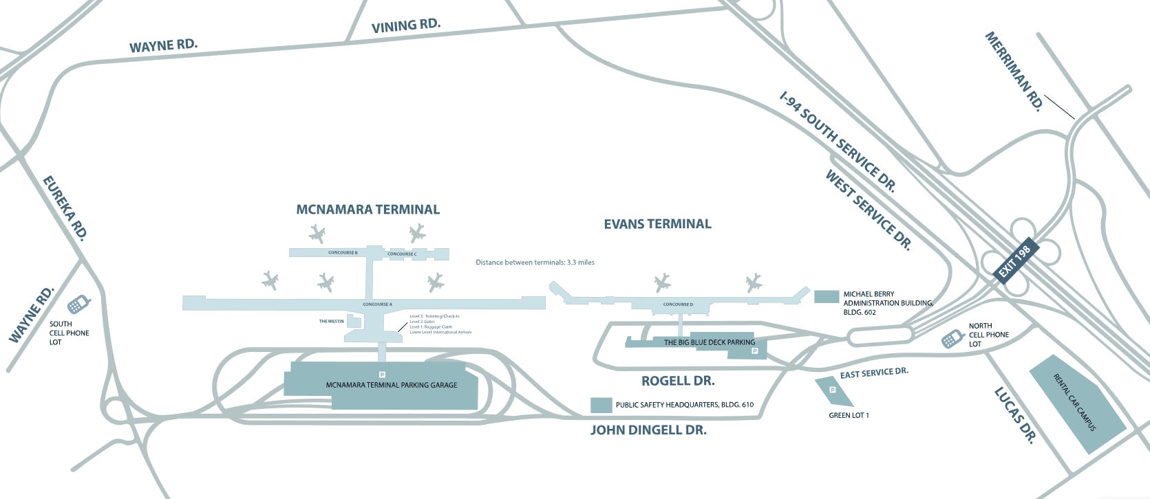 Detroit Metropolitan Wayne County Airport [DTW] - Terminal Map
