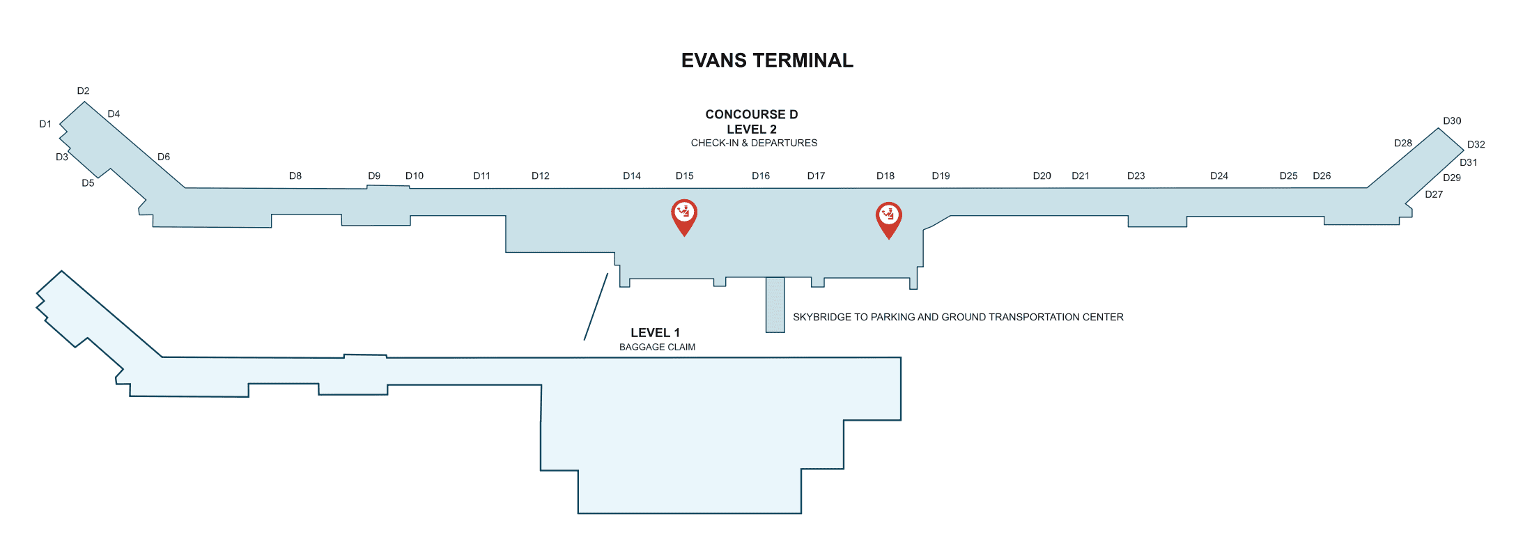 Detroit Metropolitan Wayne County Airport [DTW] - Evans Terminal Map