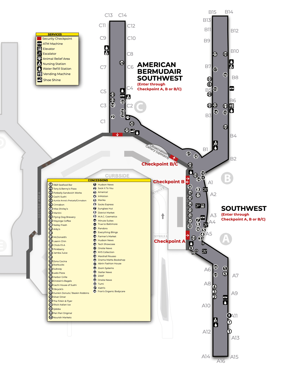 Baltimore/Washington International Airport [BWI] - Concourse A/B/C Map