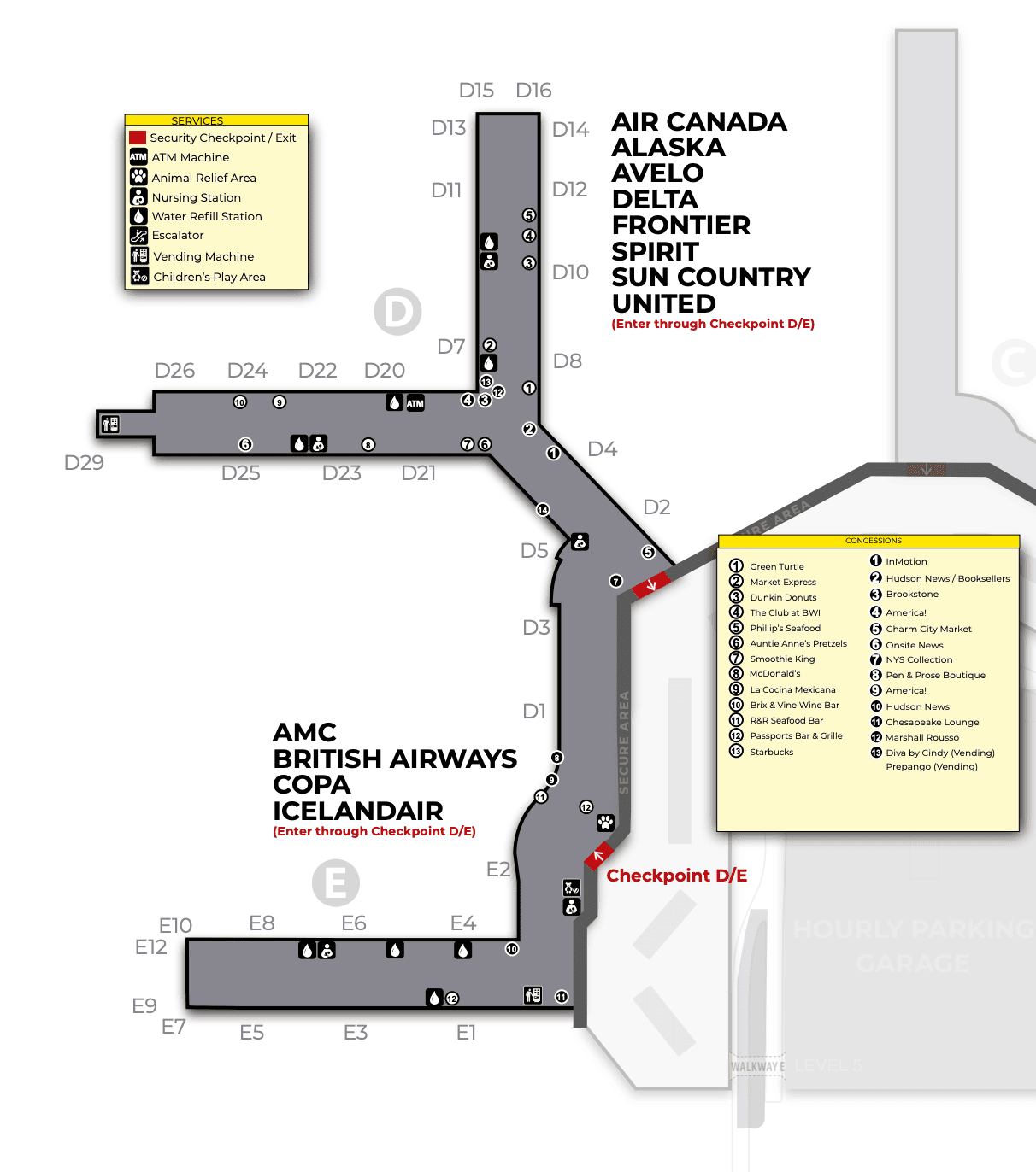 Baltimore/Washington International Airport [BWI] - Concourse D/E Map