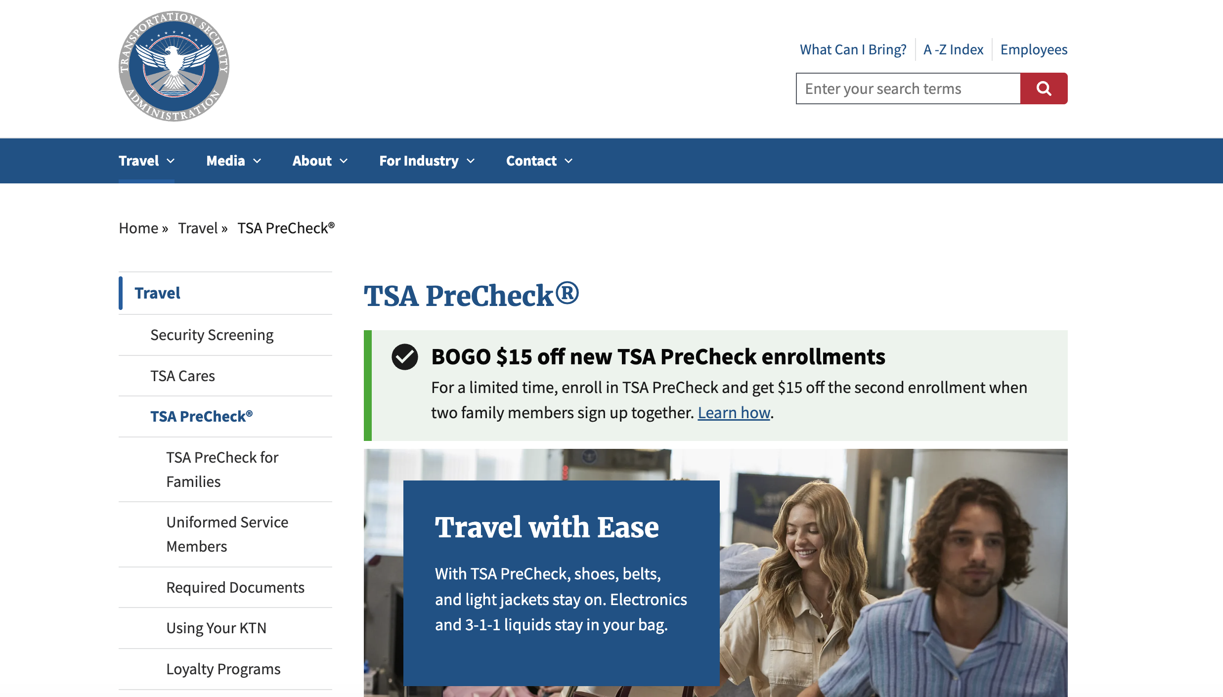 TSA PreCheck Guide - Application Home Page