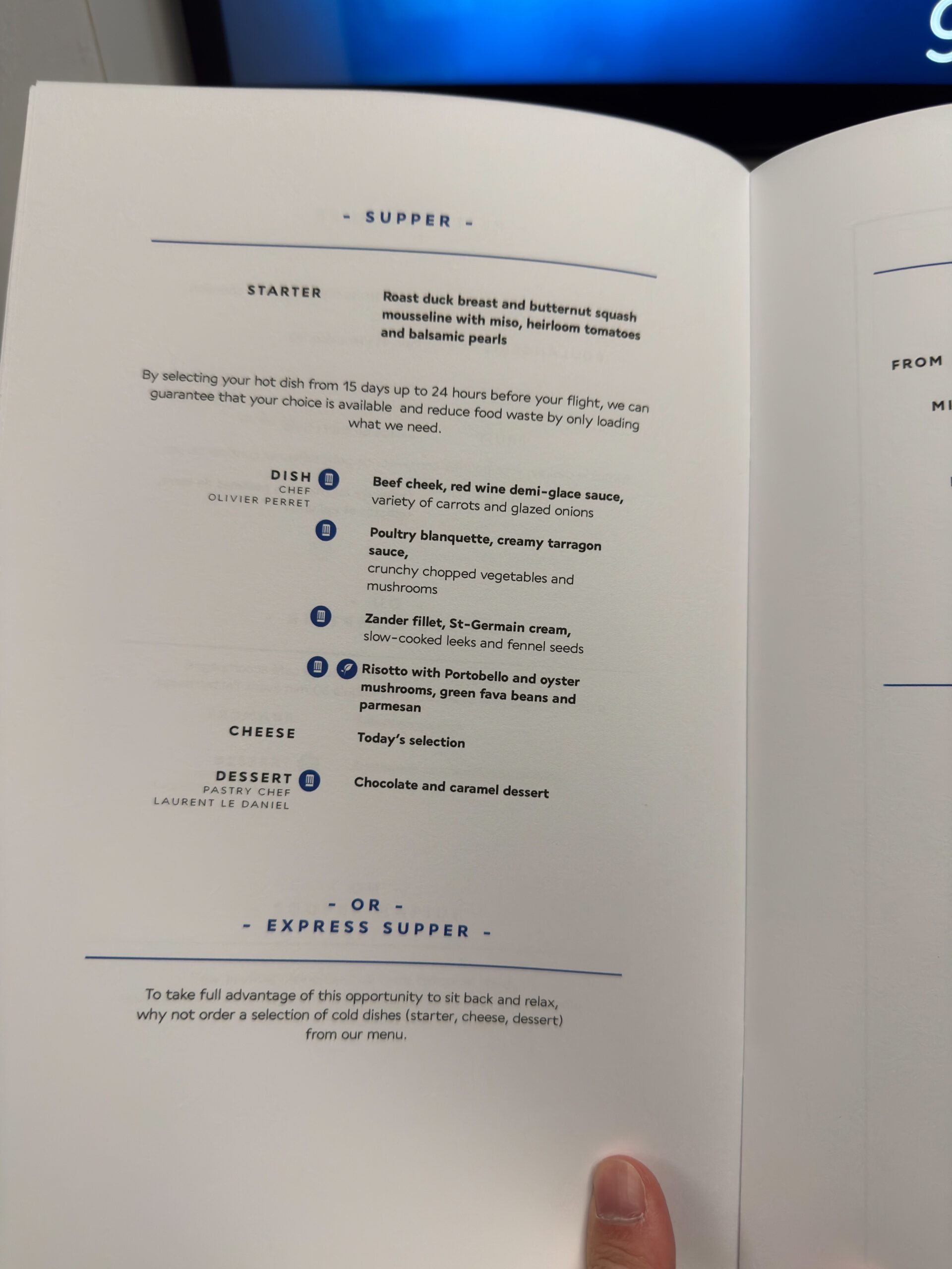 Air France A350-900 Business Class - Main Meal Menu Options