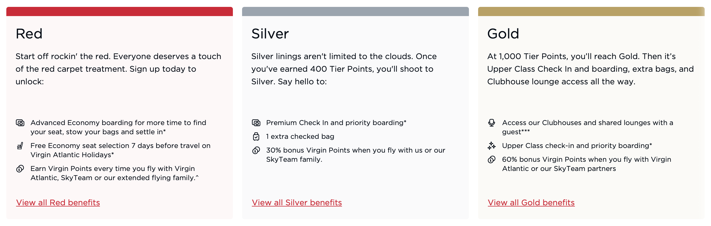 Virgin Atlantic Flying Club - Elite Status Tiers