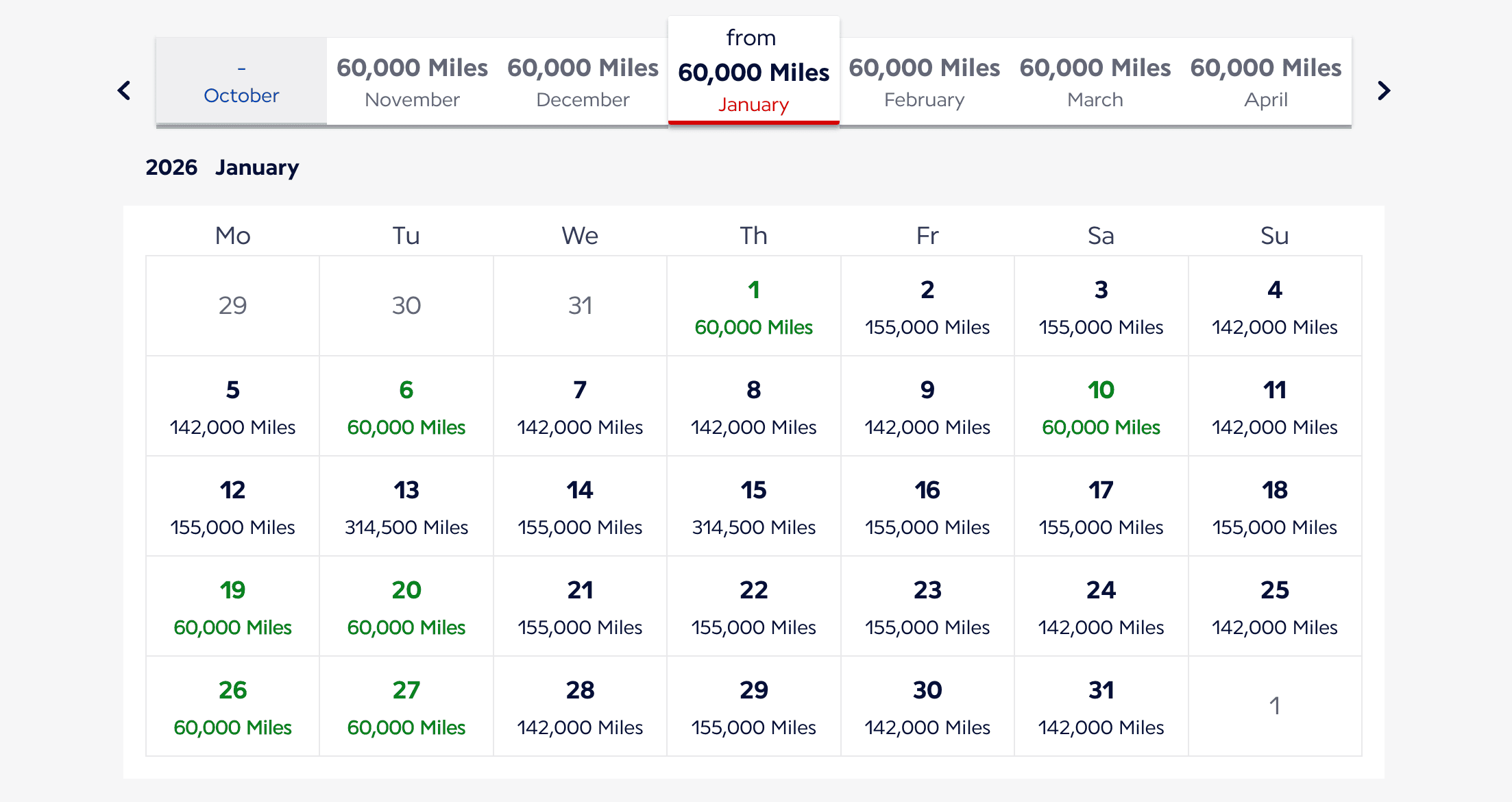Air France-KLM Flying Blue - Award Flight Search Calendar [JFK - CDG]
