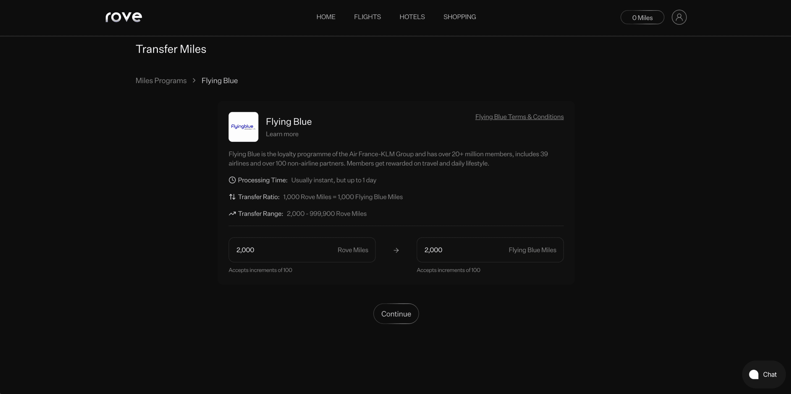 Rove Miles Transfer Partners - Confirm Number Of Rove Miles To Transfer