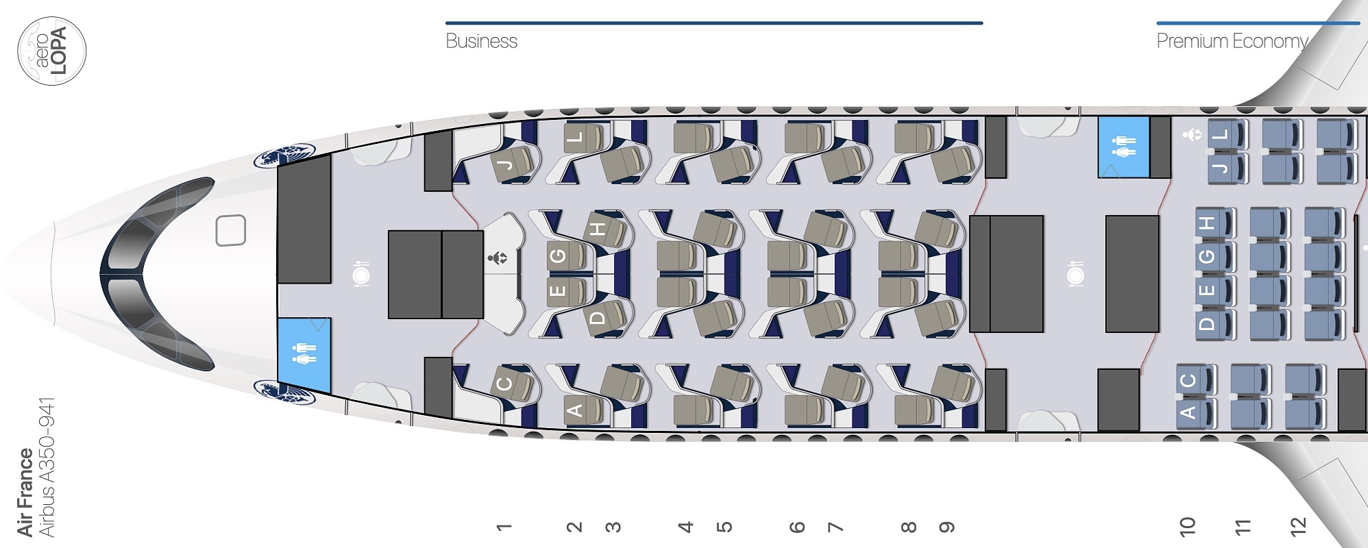 Air France A350-900 Business Class - Cabin Layout