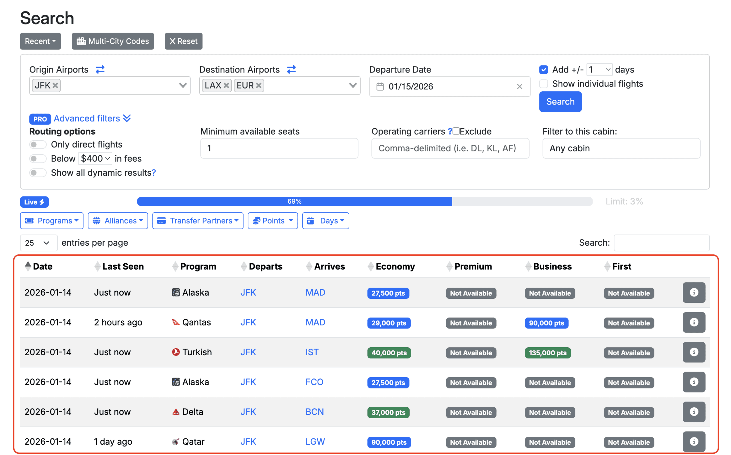 How To Use Seats.Aero To Find Award Availability - Search: Read The Results Table