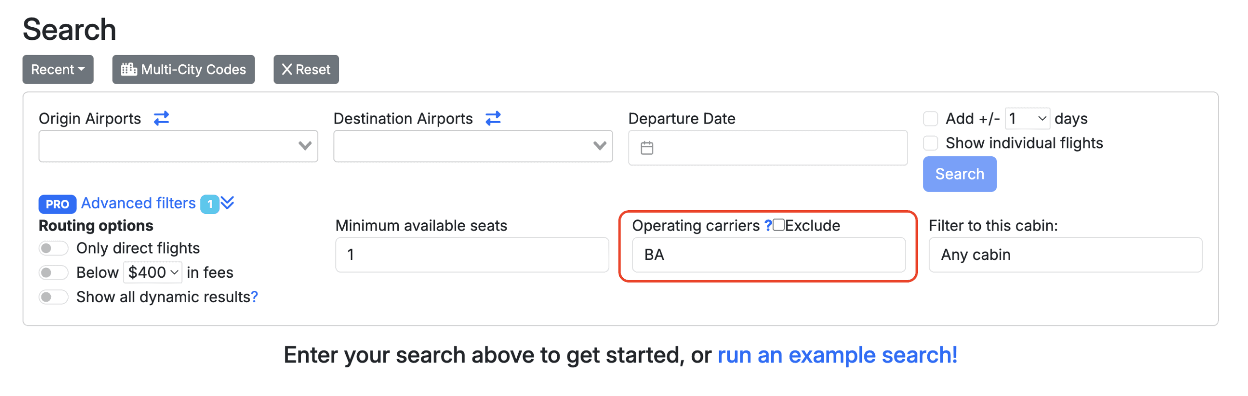 How To Use Seats.Aero To Find Award Availability - Operating Carrier Filter