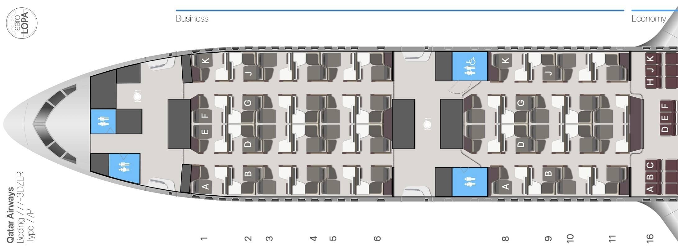 Qatar Airways 777-300ER Business Class [Qsuite] - Cabin Layout