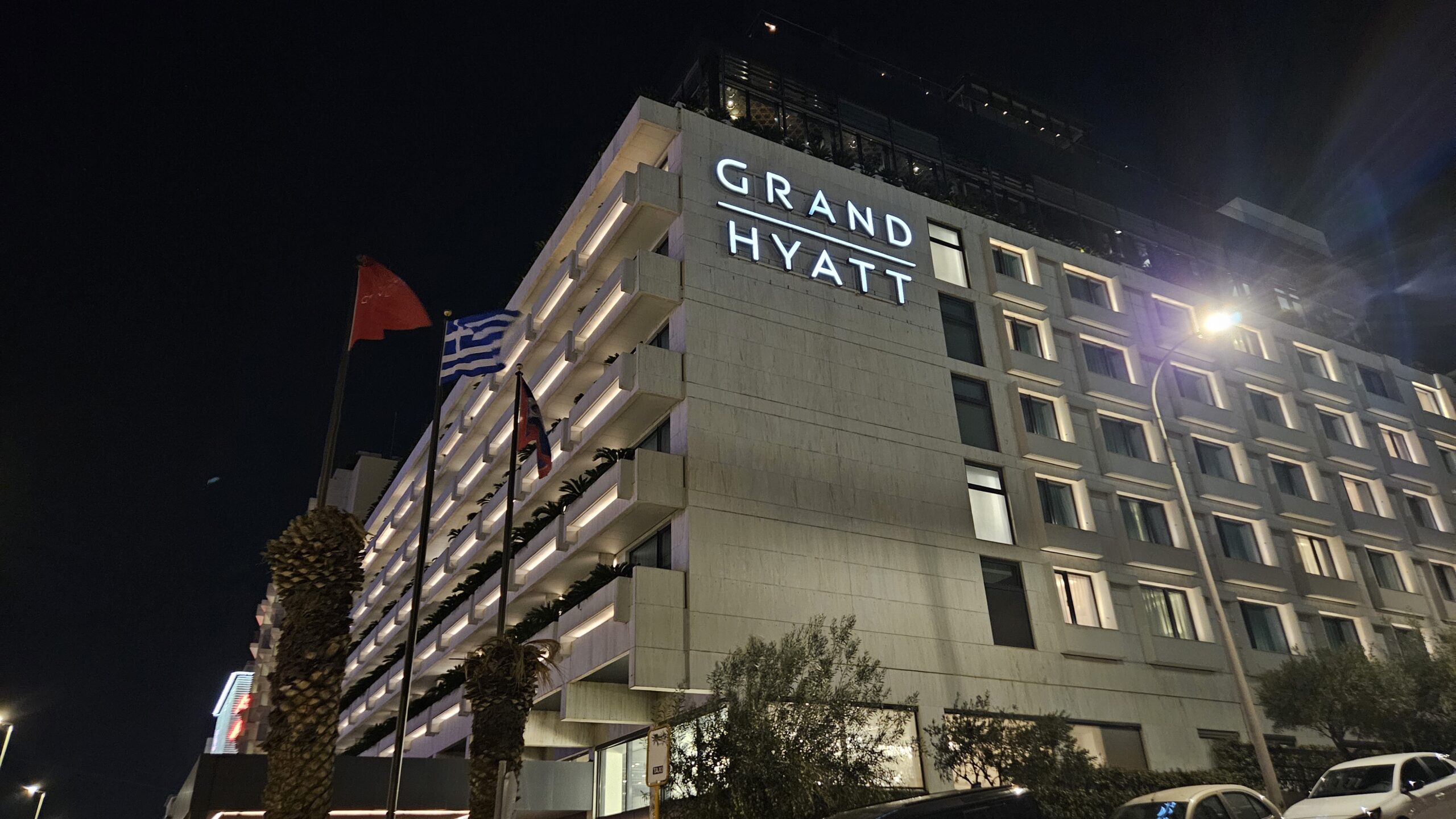 Grand Hyatt Athens Front Entrance At Night