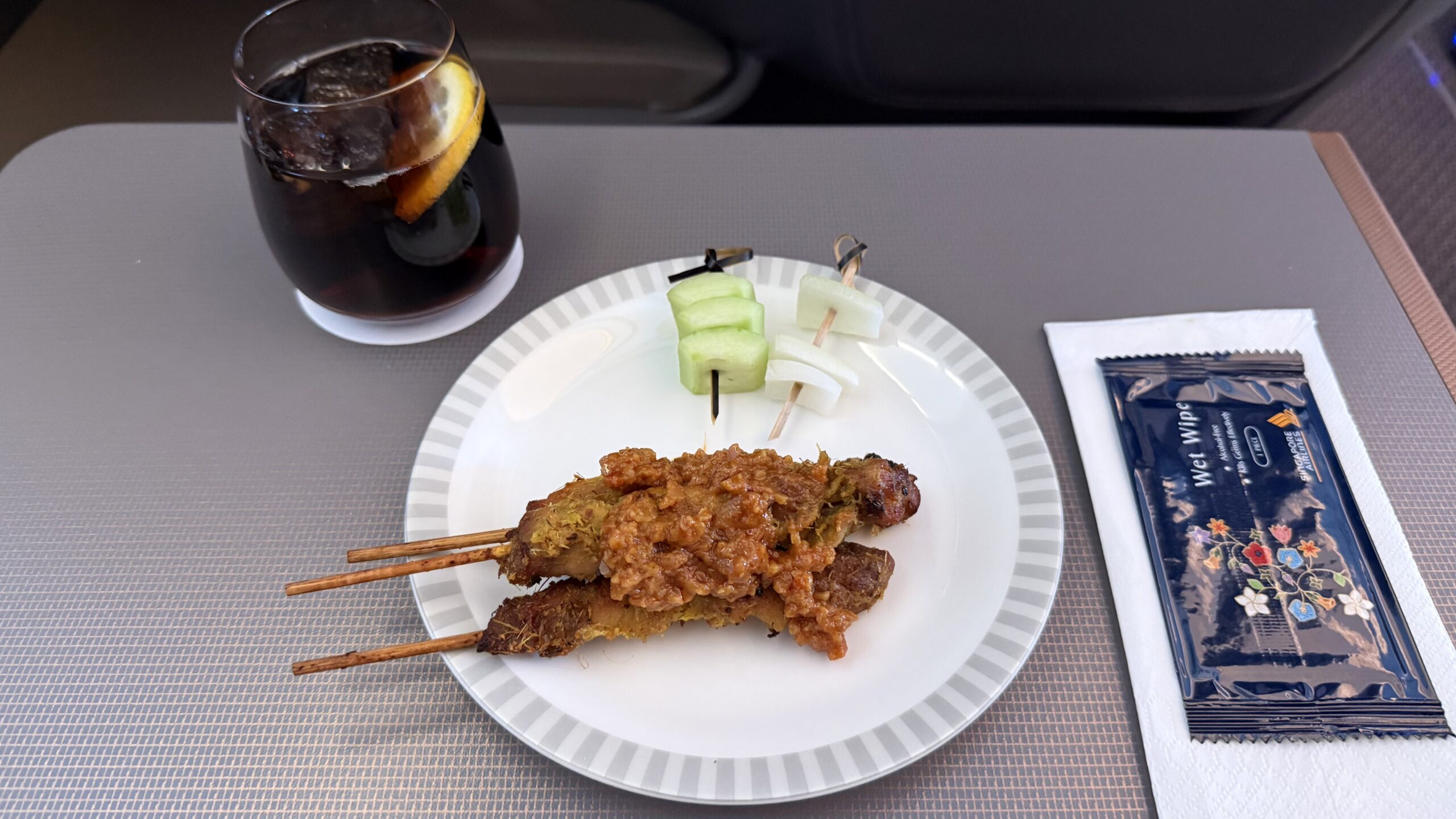 Singapore Airlines Business Class Canape: Chicken Satay