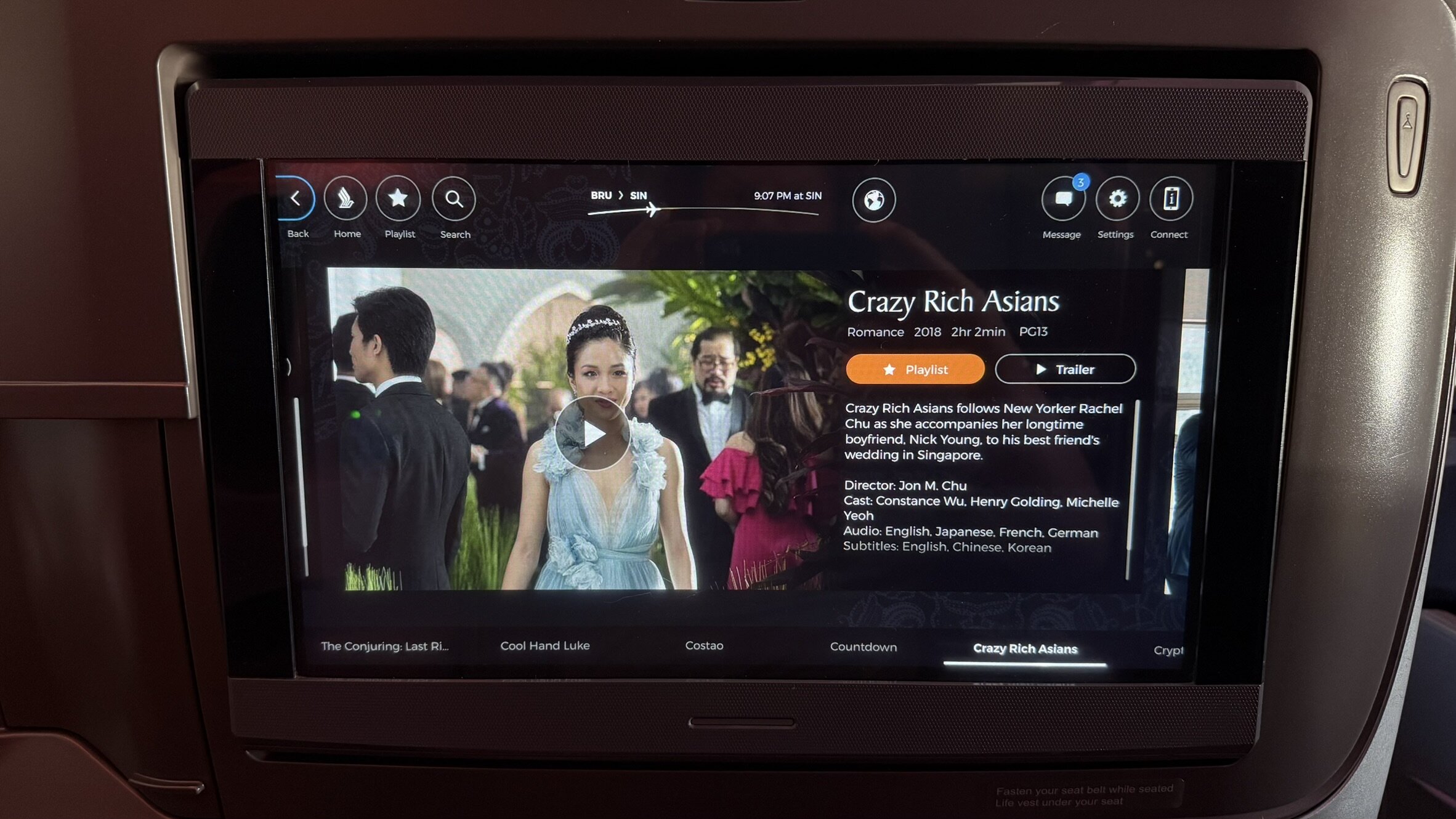 Singapore Airlines A350-900 Business Class Entertainment Options: Crazy Rich Asians