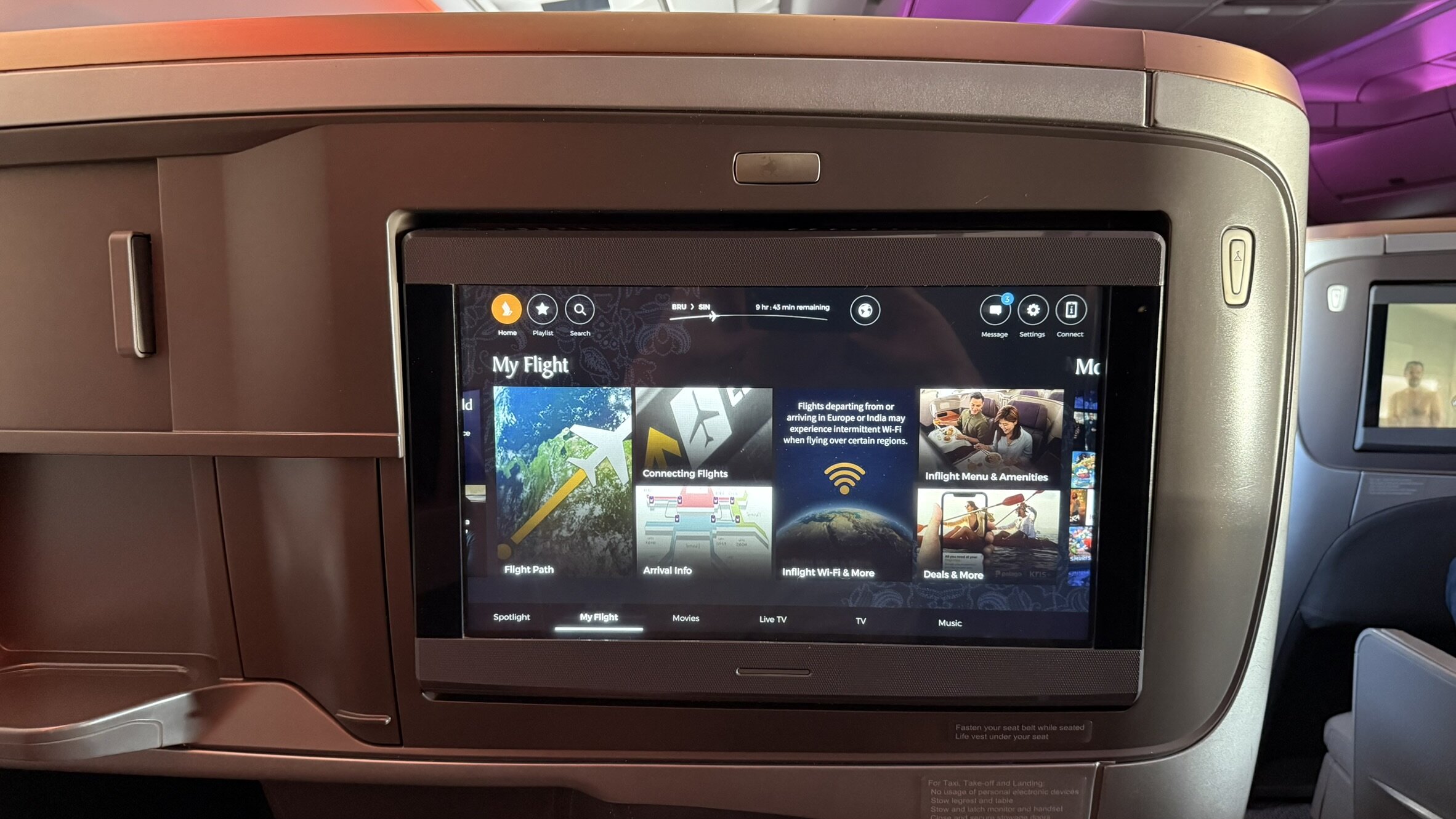 Singapore Airlines A350-900 Business Class Entertainment Options