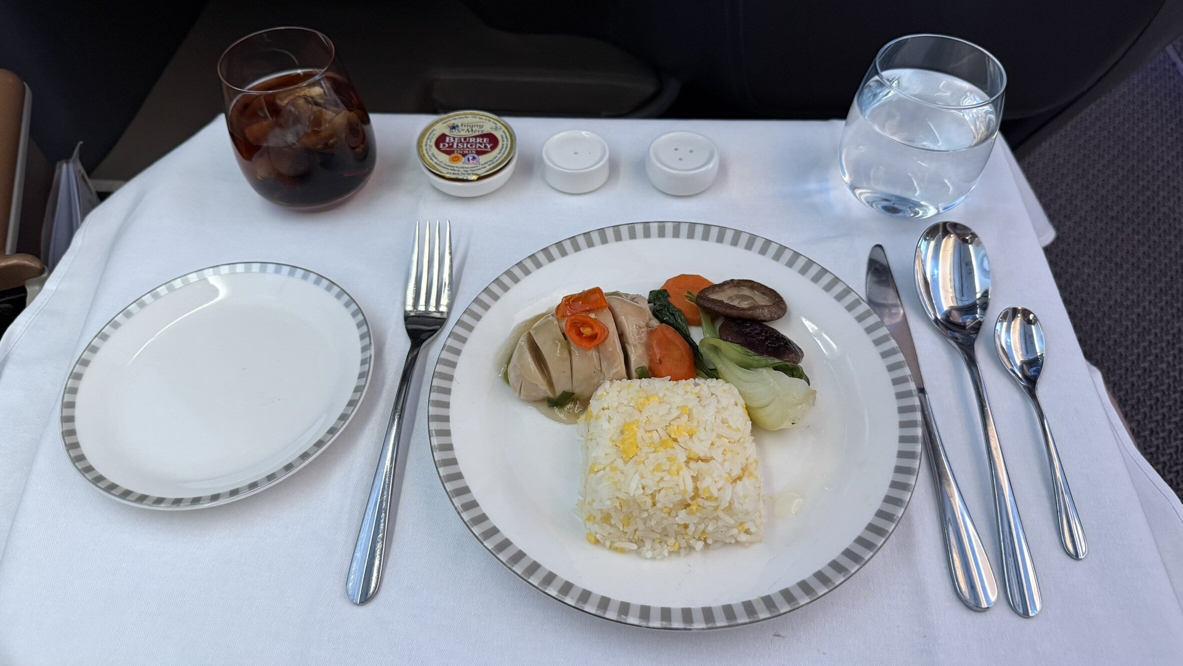 Singapore Airlines Business Class Main Meal: Steamed Chicken And Rice