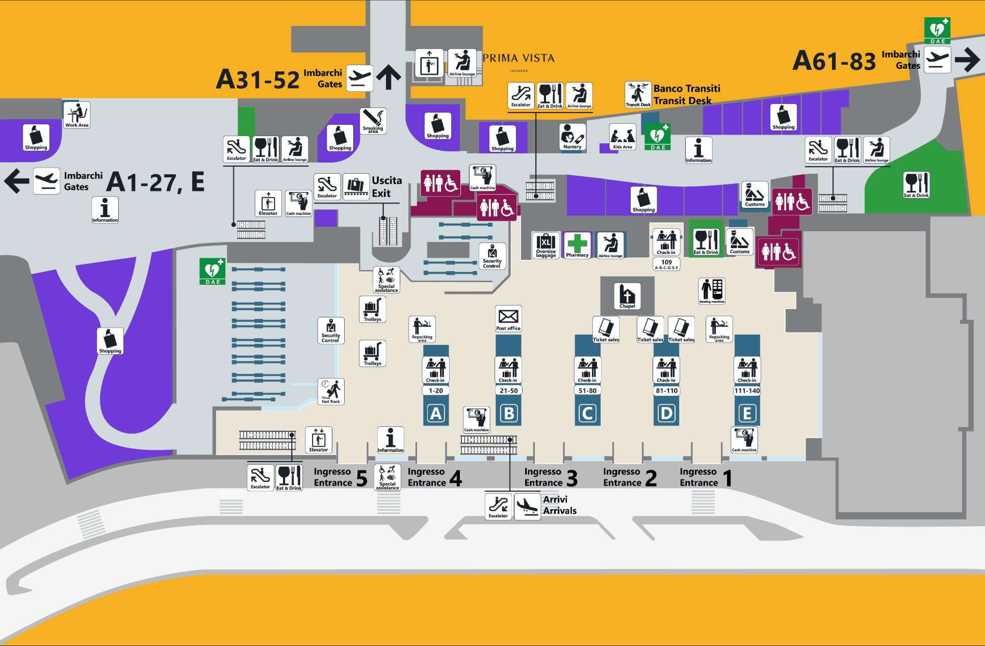 Rome Fiumicino Airport [FCO] Terminal 1 Departures Map