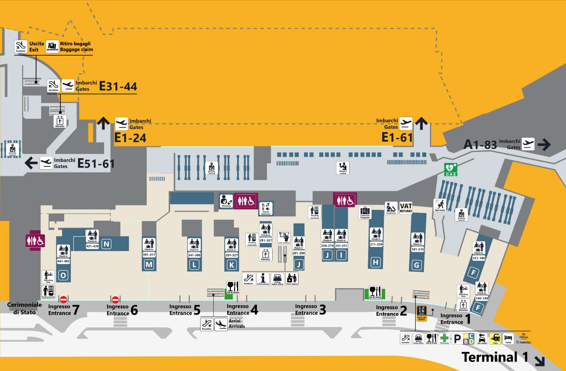 Rome Fiumicino Airport [FCO] Terminal 3 Departures Map